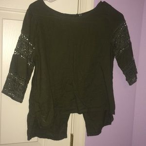 Green lace high low blouse with slit